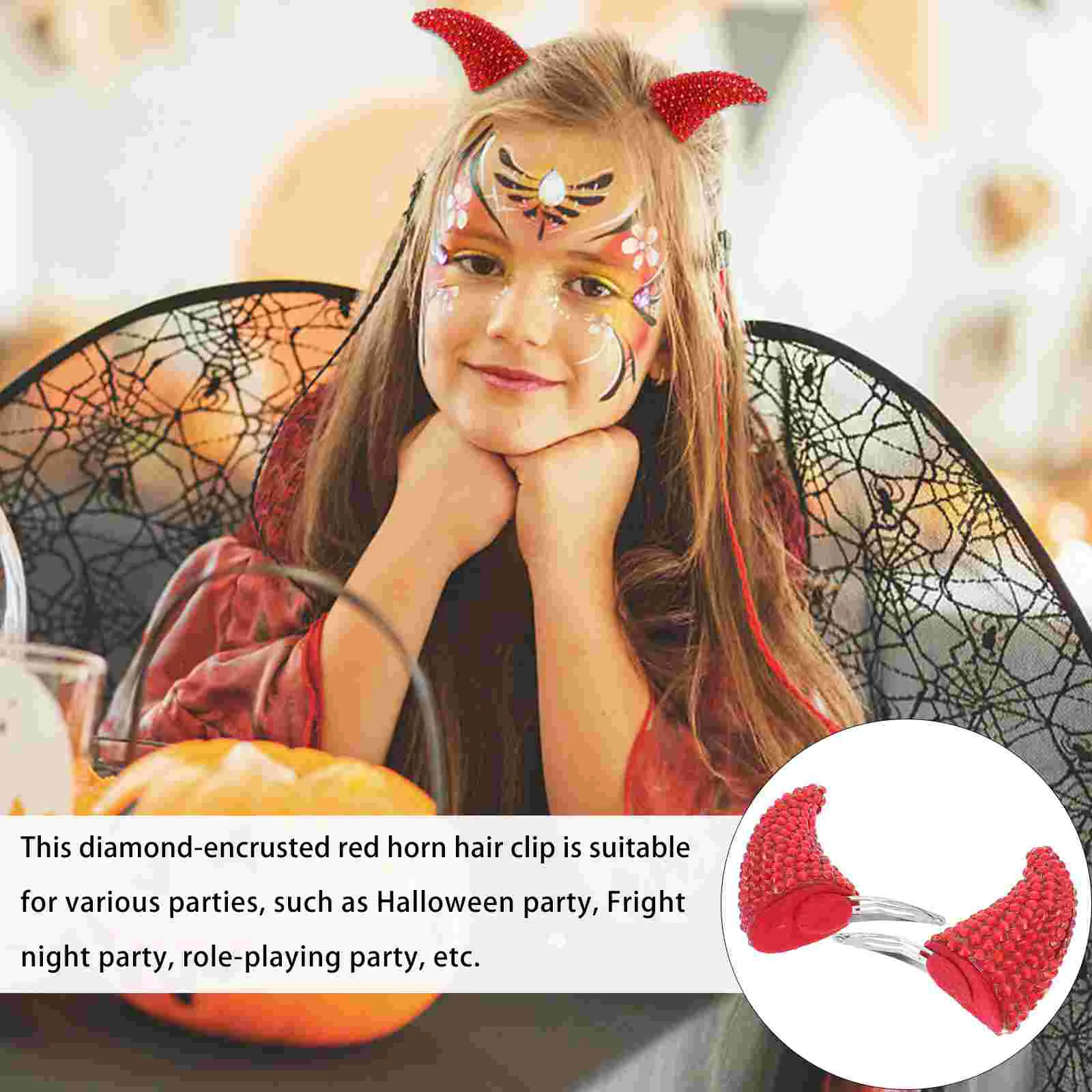

4 Pcs Halloween Hair Clips Masks Party Accessories Clothing Ox Horn Headband Festival Hairpin Rhinestones Man