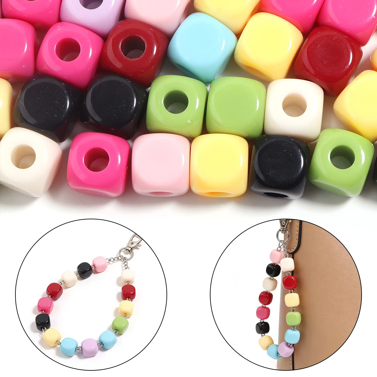 30/50pcs Acrylic Candy Color Beads Square Heart Flowers Shaped Spacer Beads for DIY Necklace Bracelet Jewelry Making Finding image 3