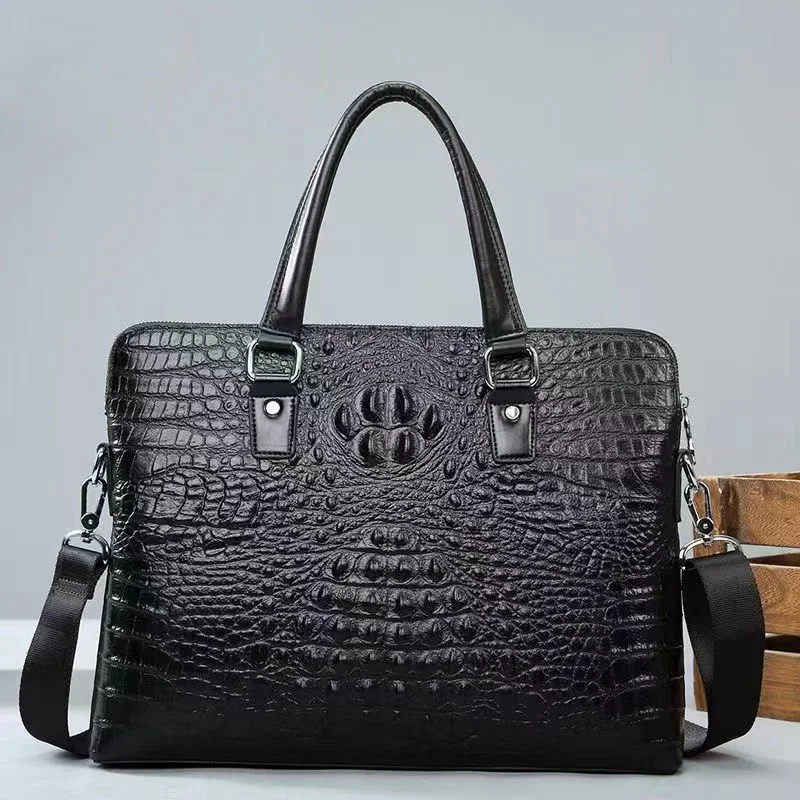 2023 New Cow Leather Laptop Bags Alligator Genuine Leather Men\'s Briefcase Brand Crocodile Pattern Travel Messenger Computer Bag