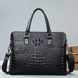 2023 New Cow Leather Laptop Bags Alligator Genuine Leather Men's Briefcase Brand Crocodile Pattern Travel Messenger Computer Bag