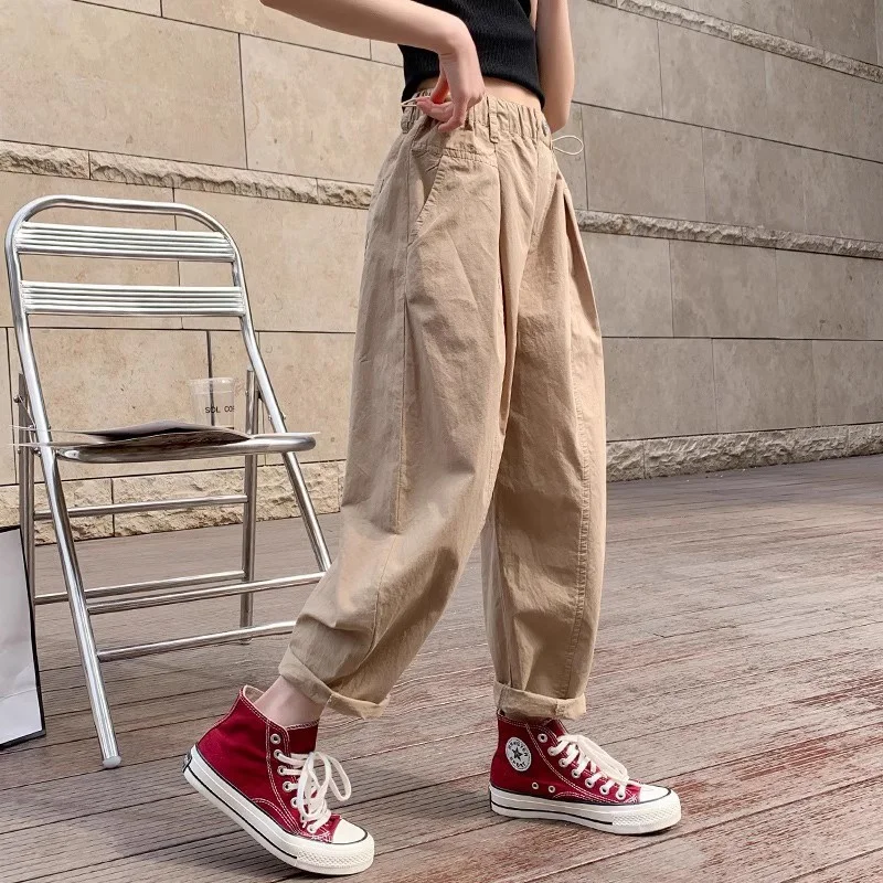 Girls Casual Pants Long Trousers Cotton 2024 Khaki Spring Autumn Teenagers Baby's Kids Pants High QualityTeenagers Children's Cl