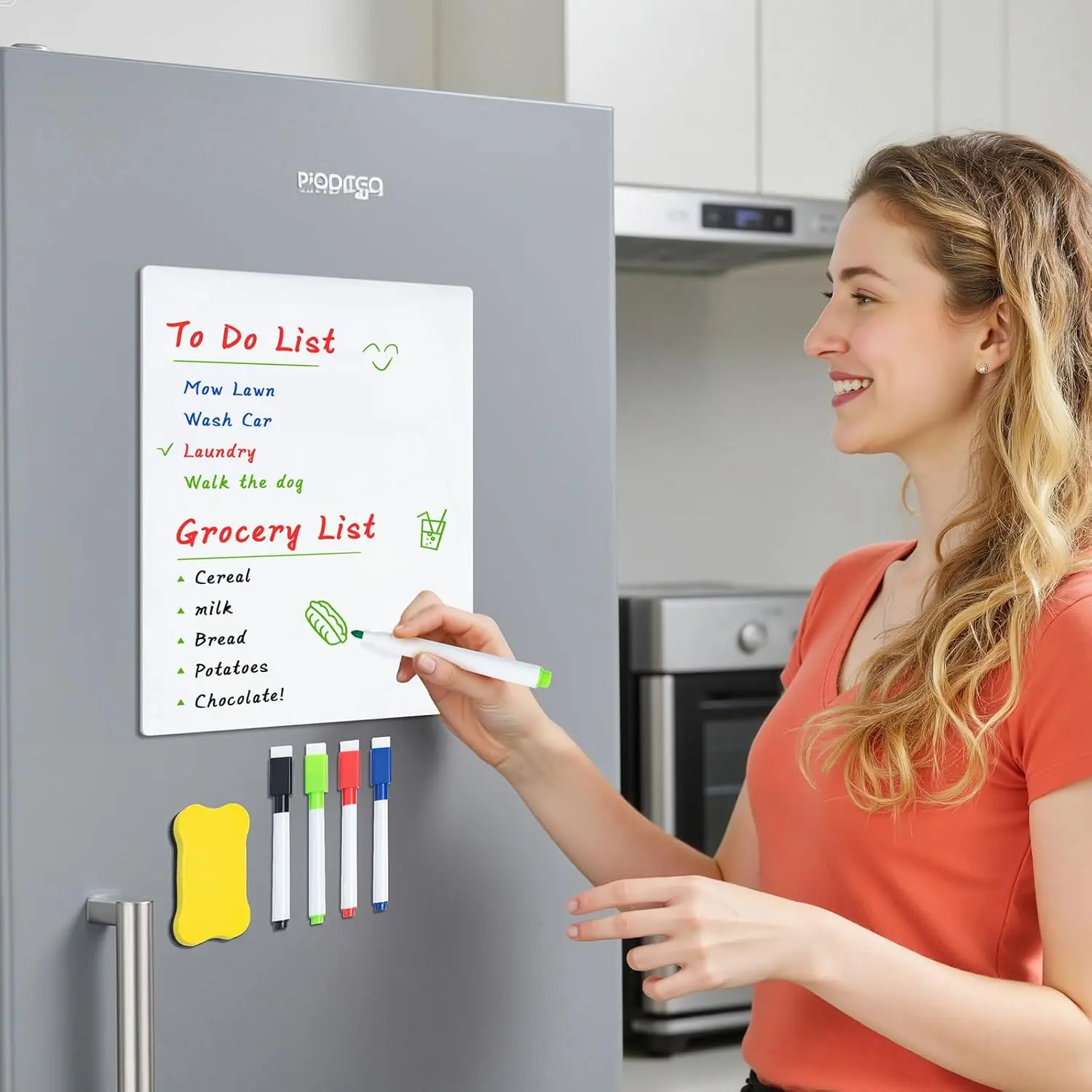 Refrigerator Magnetic Dry Erase Whiteboard, Small Whiteboard with 4 Markers and Eraser, To-do List, Family Planning Board
