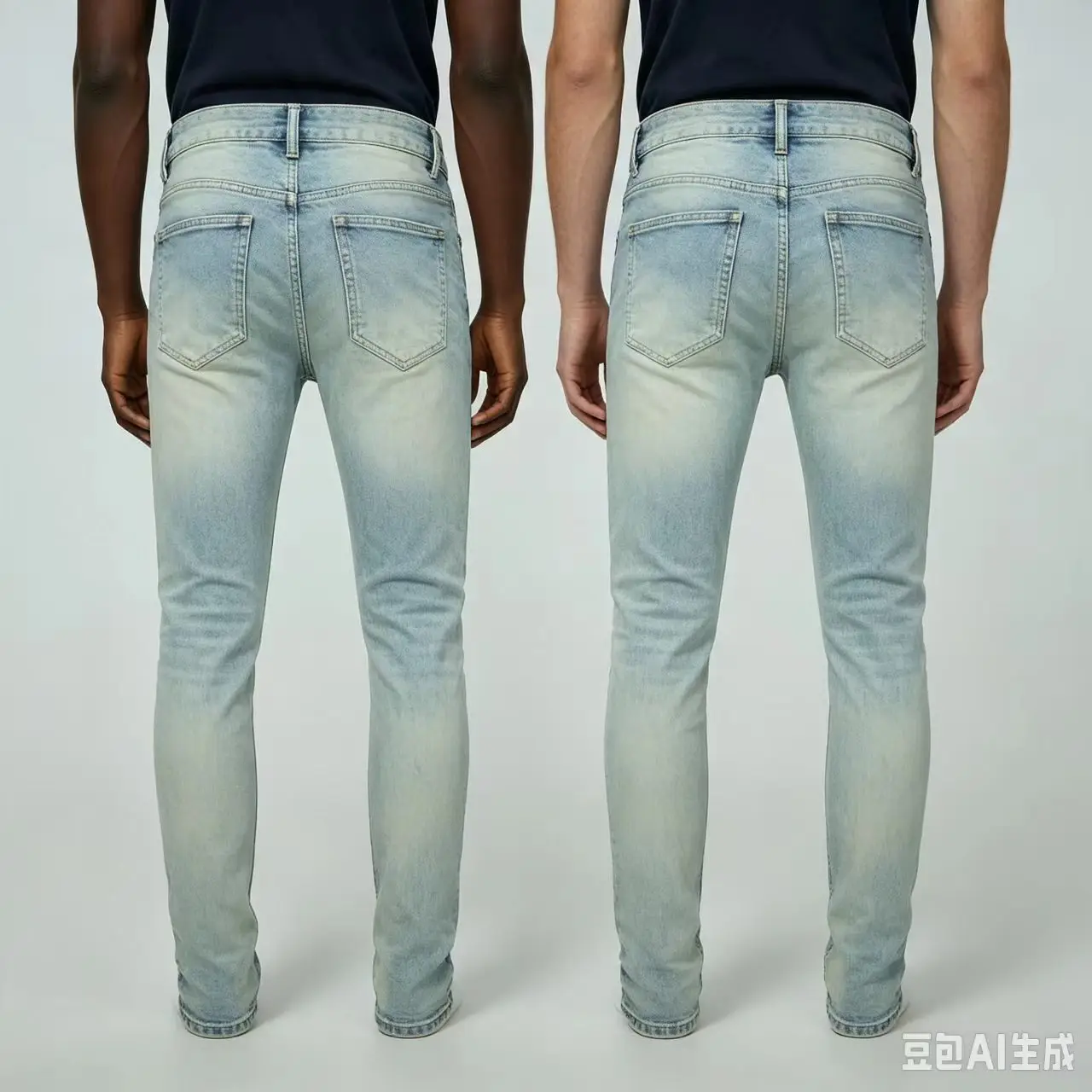 Light Blue Retro Men's Jeans Slim Fit Elastic Waist Perforated Patch Hip-Hop Brand American Street Fashion Y2K Style