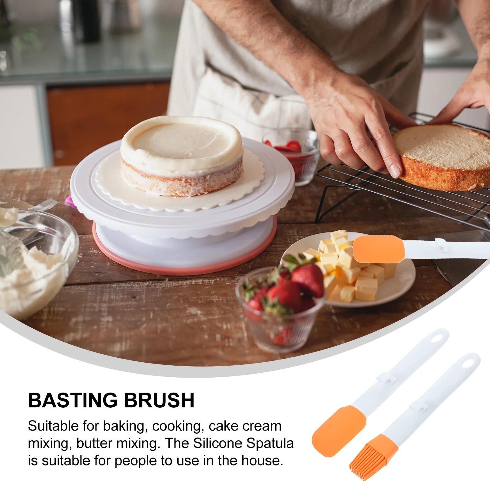 

1Set Silicone Spatula Brush Kit Nonstick Flexible Oil Basting Brush Cake Cream Baking Supplies Silicone Spatula