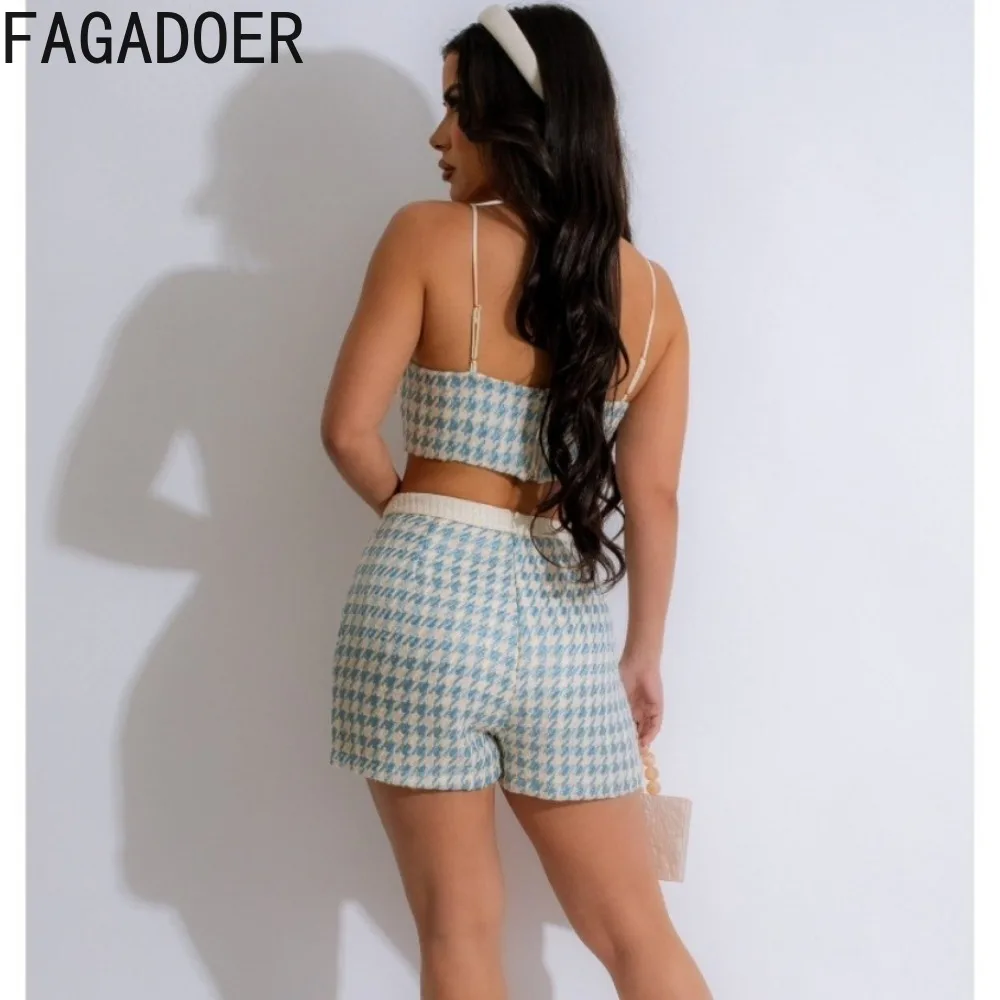 FAGADOER Summer New Sweet Print Two Piece Sets Women Thin Strap Sleeveless Irregular Vest And Shorts Outfits Fashion Streetwear