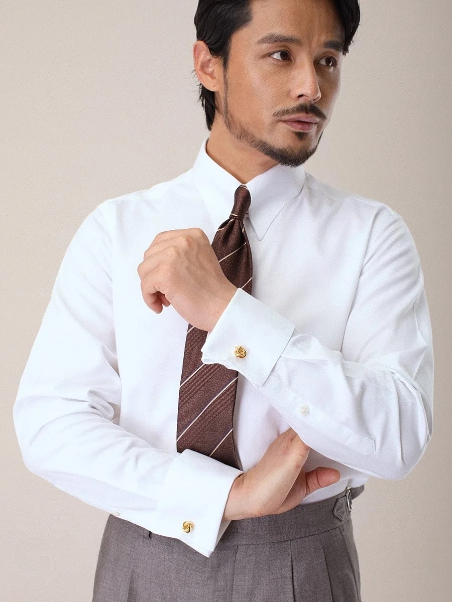 

Cultum Men's Dr irt Ear Collar arp Point White Cotton Busin Commute irt Slim Fit Iron-Free Autumn Long Sve