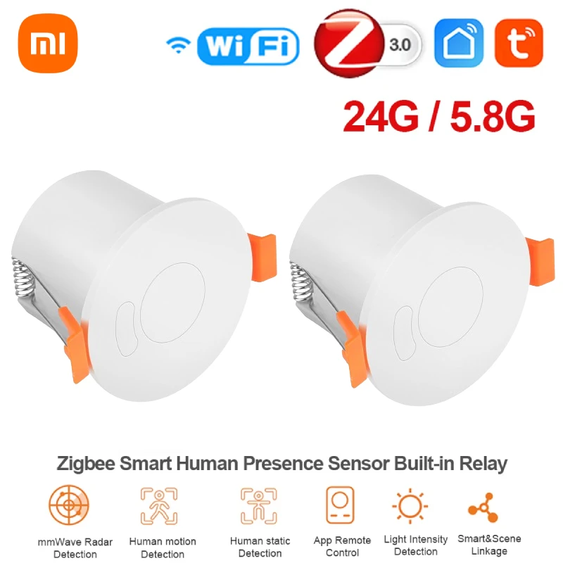 Xiaomi ZigBee3.0/Wifi 24G MmWave Radar, Sensor de movimiento de presencia humana para interruptor de luz, detección de luminosidad, aplicación Tuya