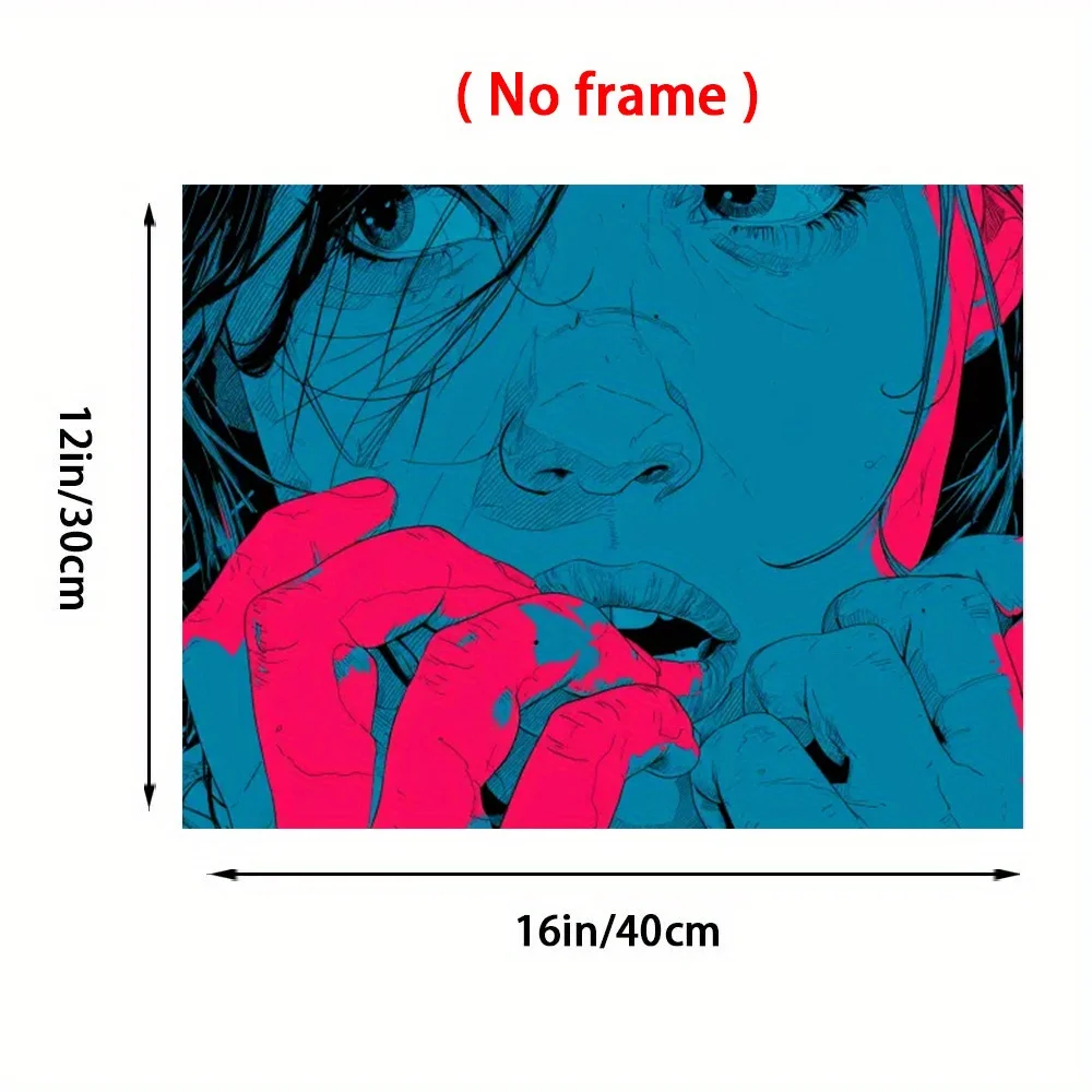 Abstract Woman Portrait Canvas Print – Blue and Pink Pop Art, Modern Feminine Design, Frameless for Home Office Decor