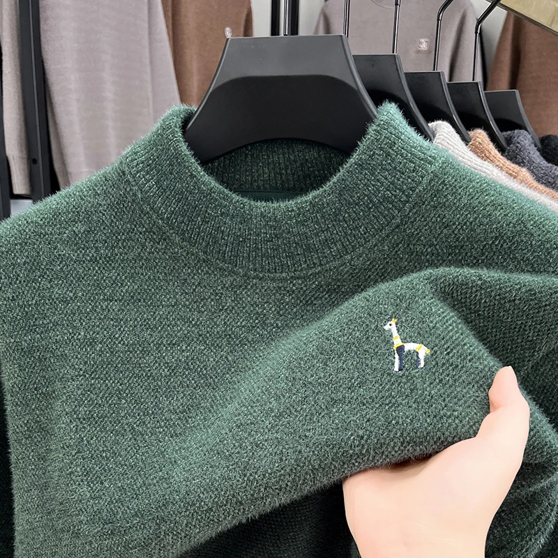

Fashion cartoon animal embroidery knitted sweater men's luxury brand trend new thicken warm comfort plush round neck pullover