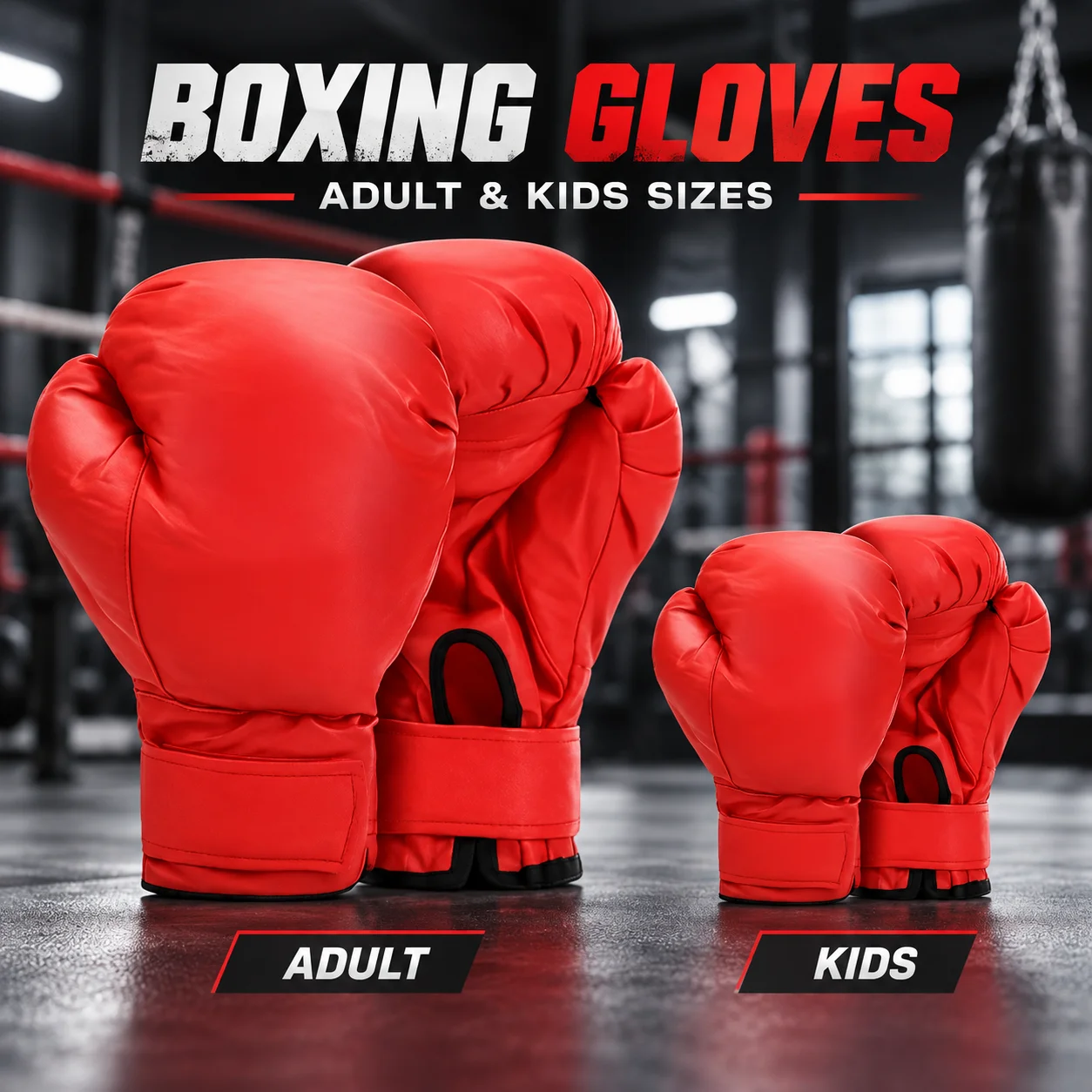 1PC Boxing Gloves for Adults Kids Red Training Gloves with Adjustable Wrist Strap for Punching Bag Kickboxing Gym Fitness
