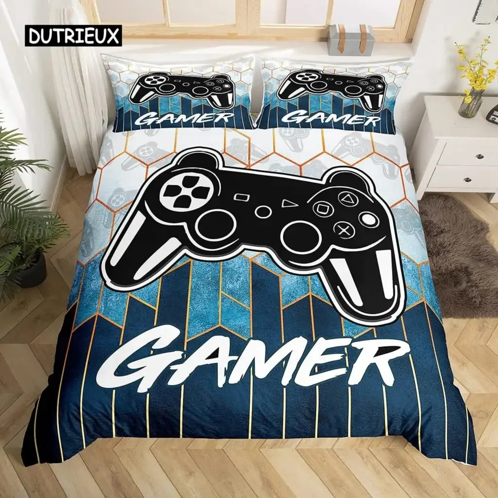 Gamepad Duvet Cover Set Microfiber Gamer Player Gaming Joystick Comforter Cover Queen Size Kids Boys Video Game Twin Bedding Set