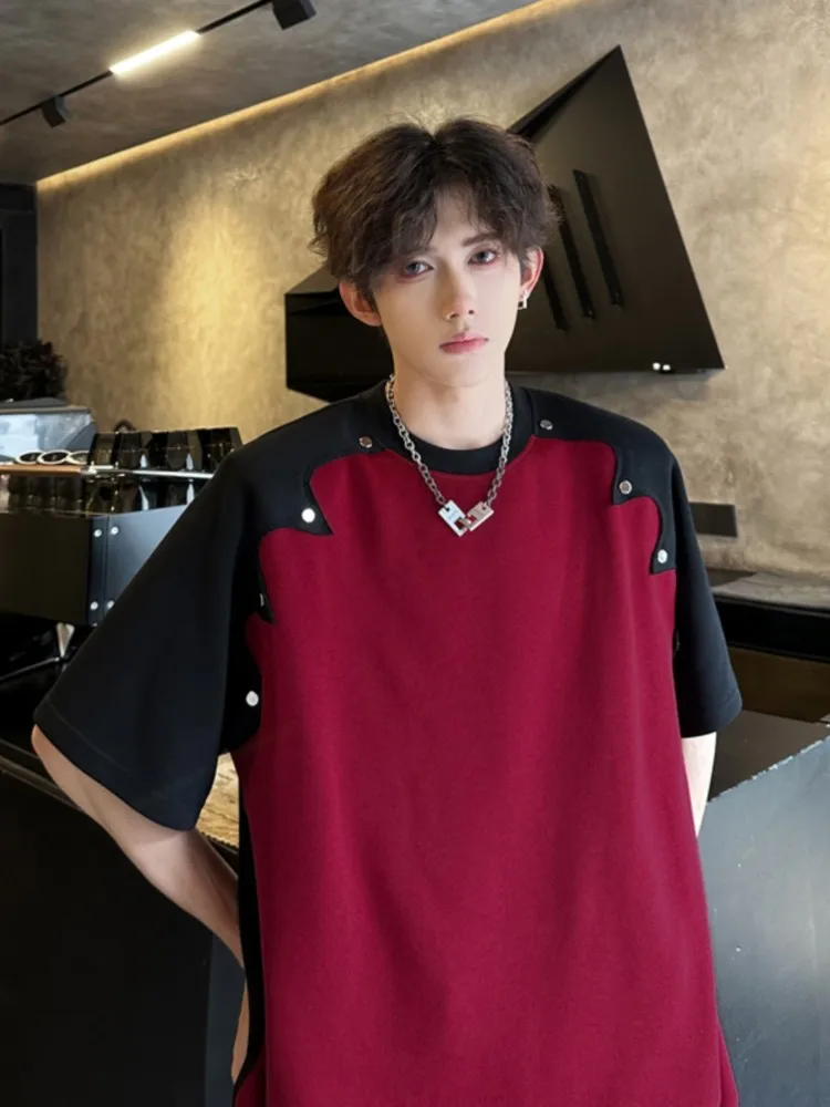 

Мужская футболка с коротким рукавом, летняя новинка, с объемными плечевыми вставками, свободный крой, модный дизайн, дышащая, комфортная, повседневная