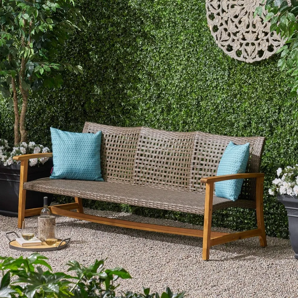 

Great Deal Furniture Noble House Hampton Outdoor Wood and Wicker Sofa in Natural