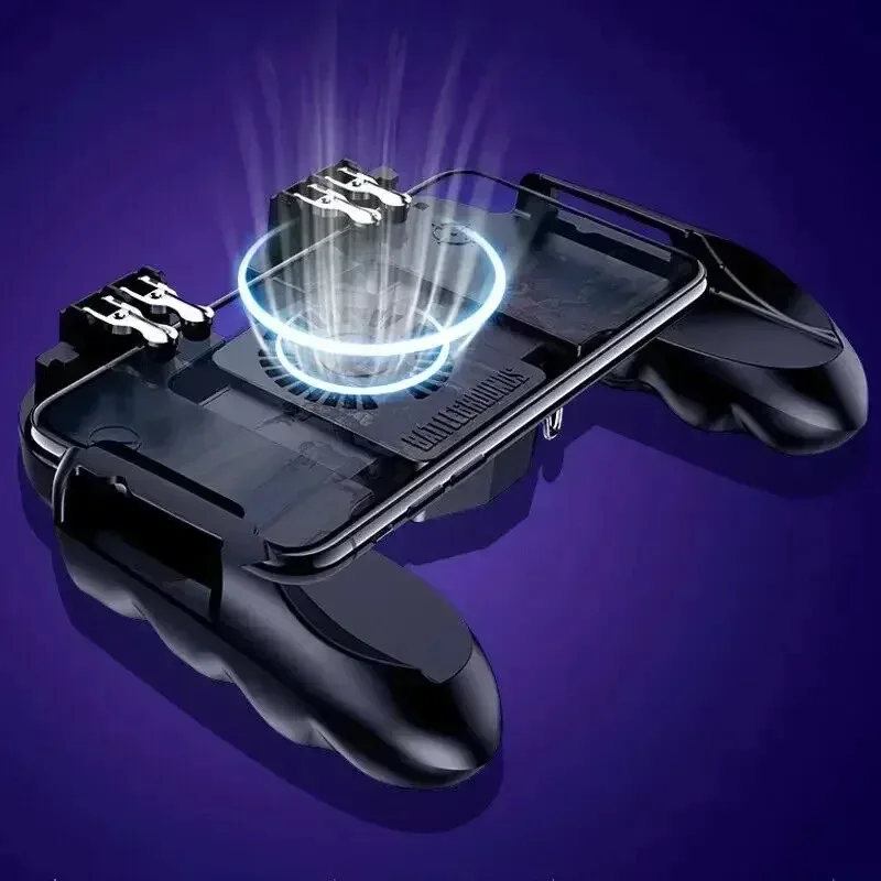 H9 6フィンガーフォンゲームパッドジョイスティックコントローラー、内蔵バッテリー冷却ファン搭載、iPhone/Android PUBG向け、照準射撃用合金製キーボタン付き