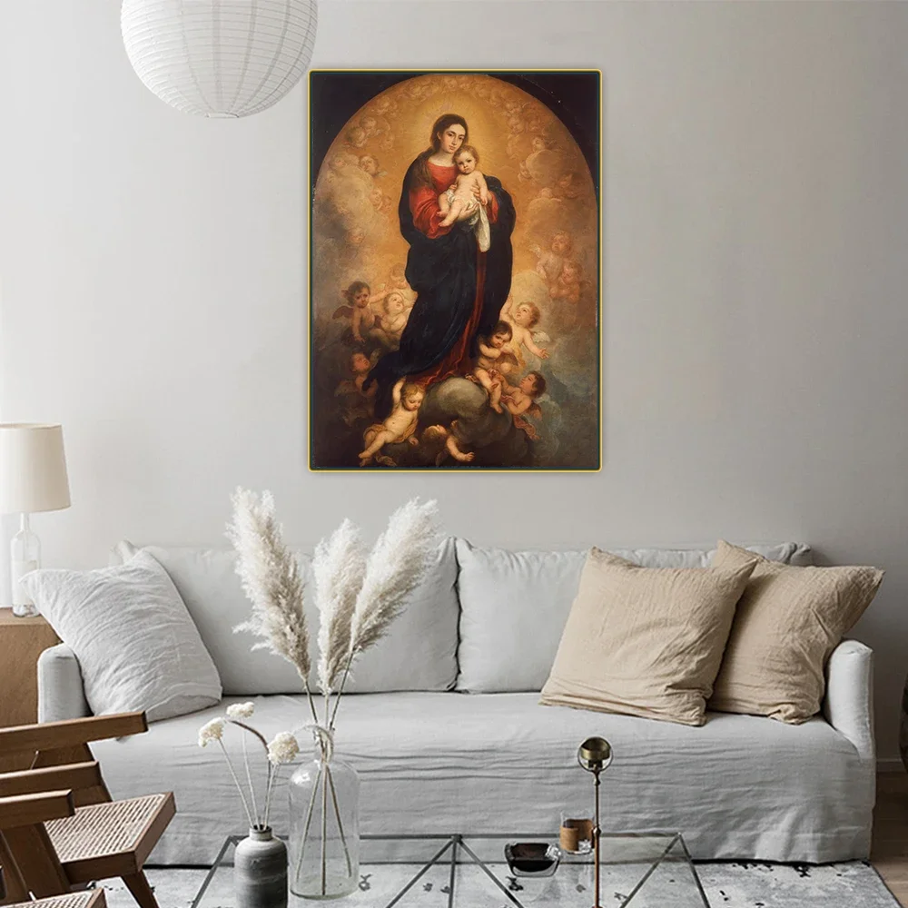 Citon Murillo 《Virgen y niño en la gloria》 lienzo pintura al óleo obra de arte póster imagen decoración de fondo de pared decoración del hogar
