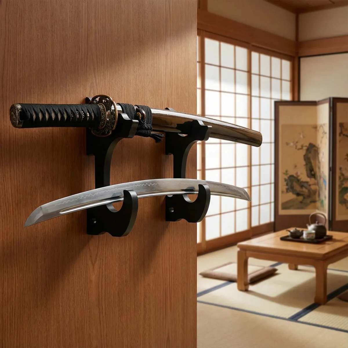 Wall Sword Shelf Support Wooden Japanese Katana Samurai Sabre Decor Shotgun Sniper Rifle Storage Rack Display Holder Organizer
