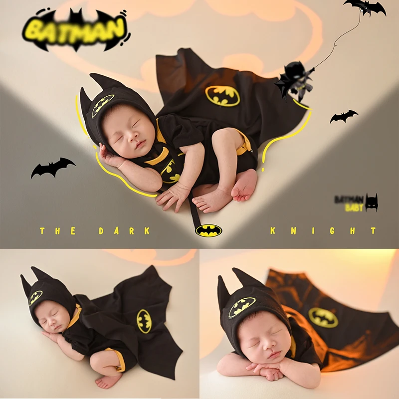 KD Newborn Photography Clothing Clothes Hat Cape 3Pcs/set Outfit Super Hero Baby Boy Cosplay Costume Studio Photo Accessories