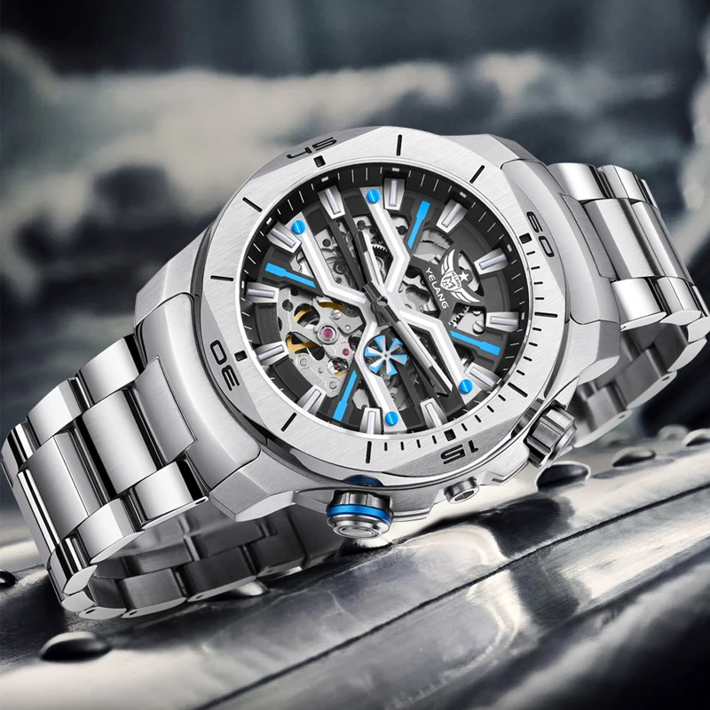 

Мужские автоматические часы YELANG, 44 мм, механические наручные часы, водонепроницаемость 30 бар, светящиеся трубки, сапфировый циферблат, Miyota 8N40