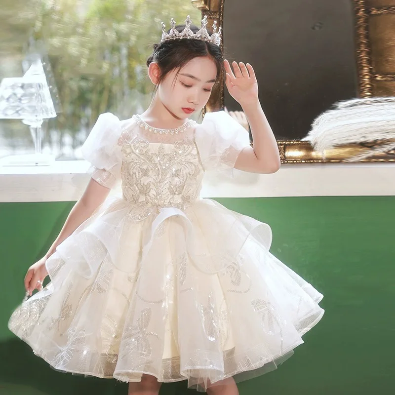 IYEAL Princess Dress Girls' High end Birthday Party Dress Flower Girl Wedding Dress Children's Host Piano Performance Dress