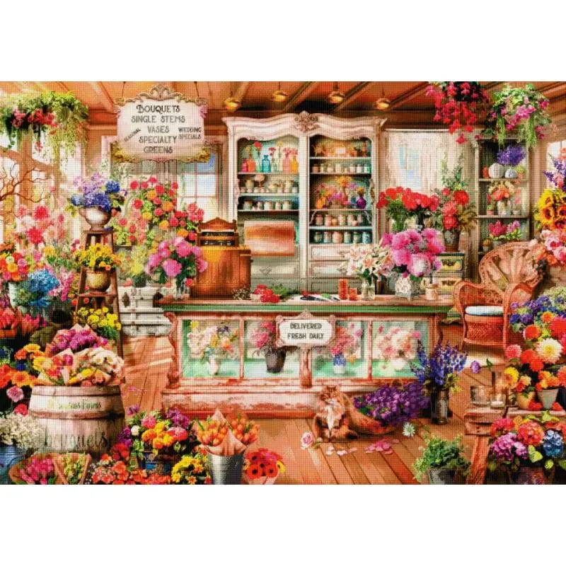 

Four Seasons Florist Premium Cross Stitch Kits 14 16 11CT White Canvas Printed Fabric Cotton Thread Embroidery Home Decor Crafts