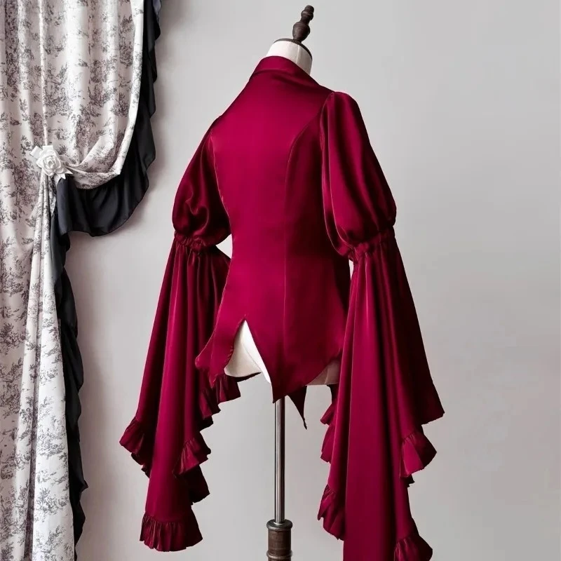 2025 Vintage elegante mujer Tops camisa Lolita blusas góticas de manga acampanada camiseta femenina Y2k estética Casual Retro camisetas moda