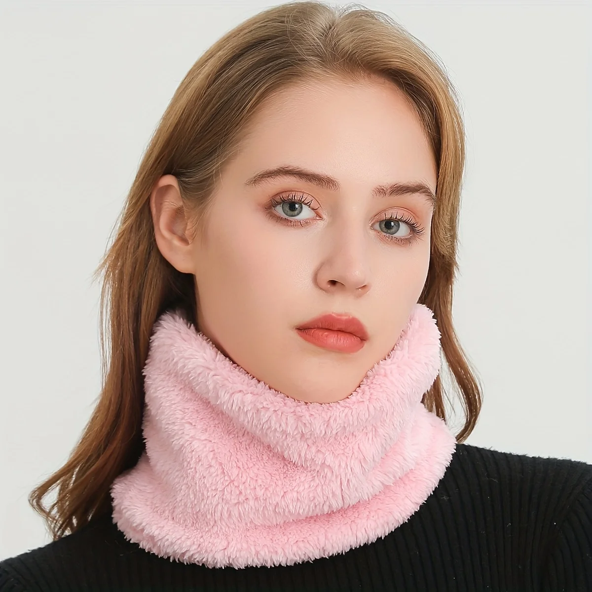 Windproof Plush Infinity Scarf Solid Color Neck Gaiter Cute Coldproof Neck Warmer Ski Mask For Women Girls Winter Outdoor