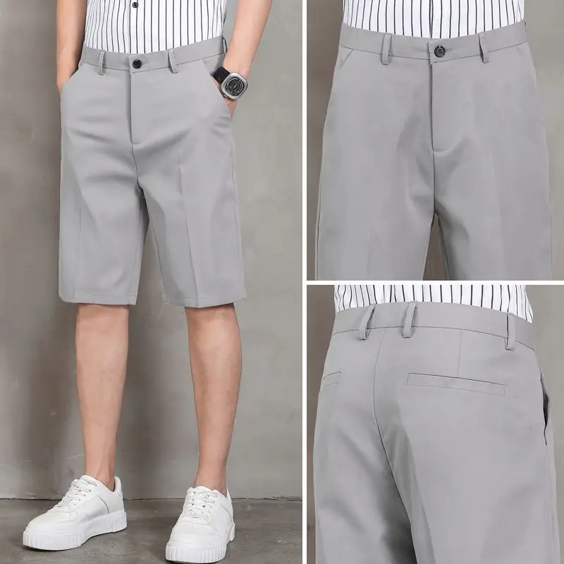 2024 New Summer Fashion Minimalist Solid Color Casual Loose Button Pocket Breathable and Versatile Thin Suit Capris for Men