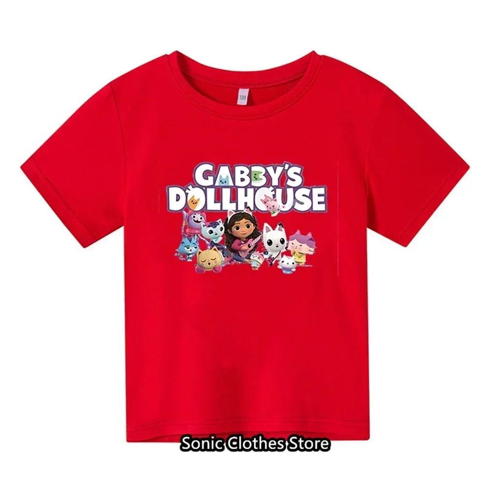 2024 Summer Gabby Doll House T-shirt Children\'s Short Sleeve Boys Cartoon Gabby Cat Girls Casual Short Sleeve