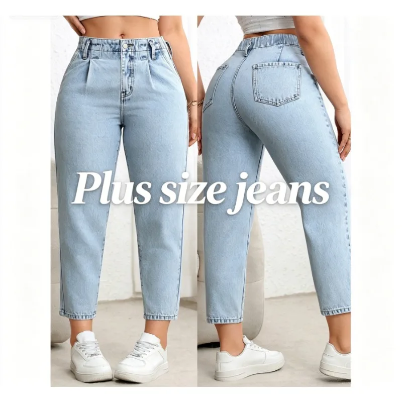 2026 New Elastic Versatile Slim Straight Jeans Large Size Casual Minimalist Jeans Trendy Straight Leg Denim Pants