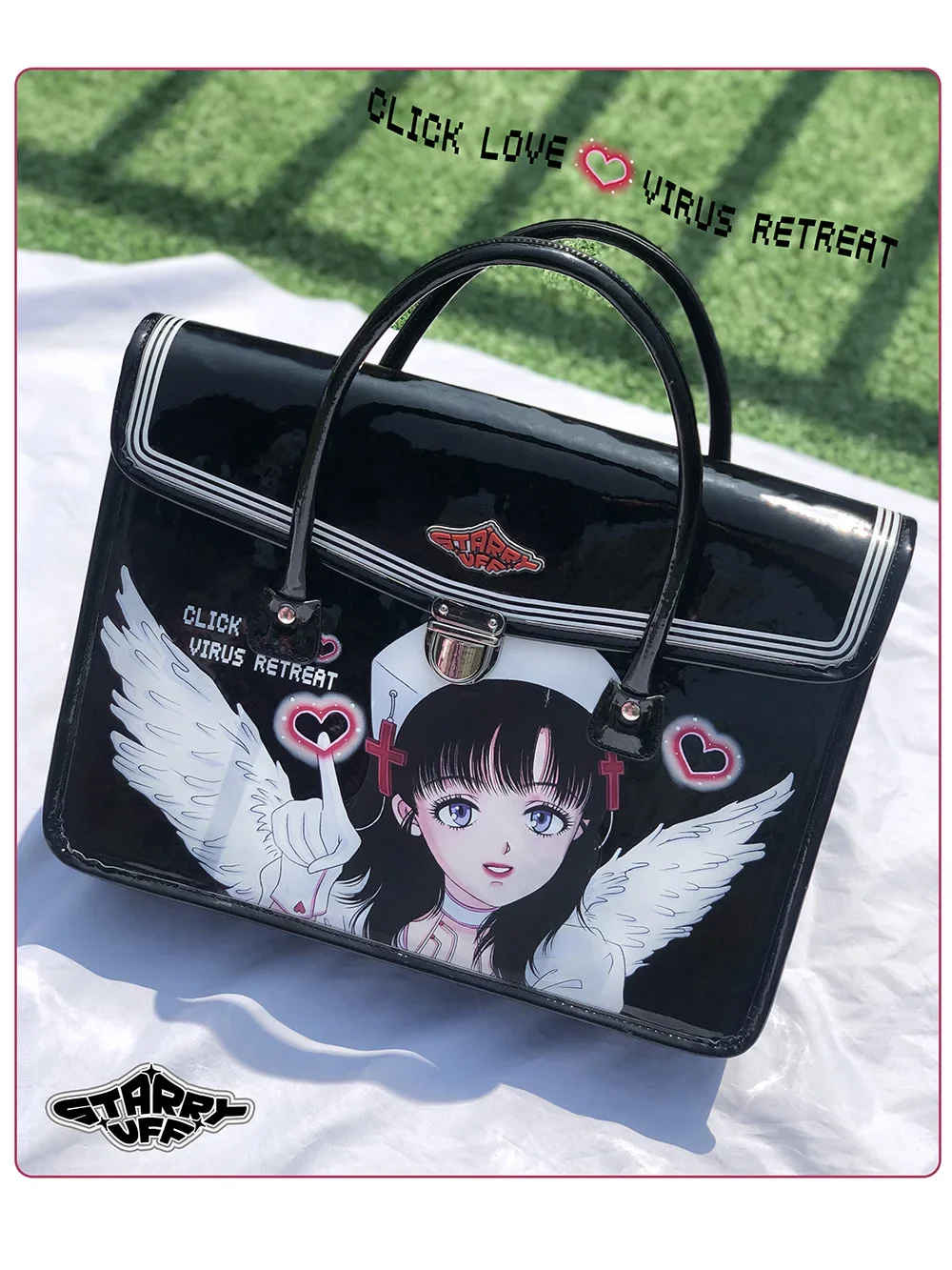 STARRY UFF Original Design Anime Print Women 2023 Japanese Harajuku Vintage PU Jk Handbags Costumes Black Big