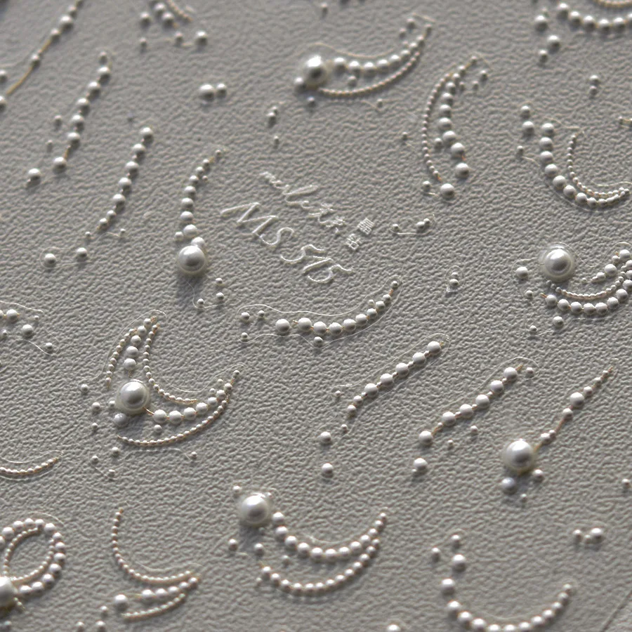 1 szt. 5D Białe Francuskie Łańcuszki z Pereł Naklejki na Paznokcie Eleganckie Linie z Pereł Samoprzylepne Naklejki na Paznokcie DIY Wykwintne Manikiurowe Slidery