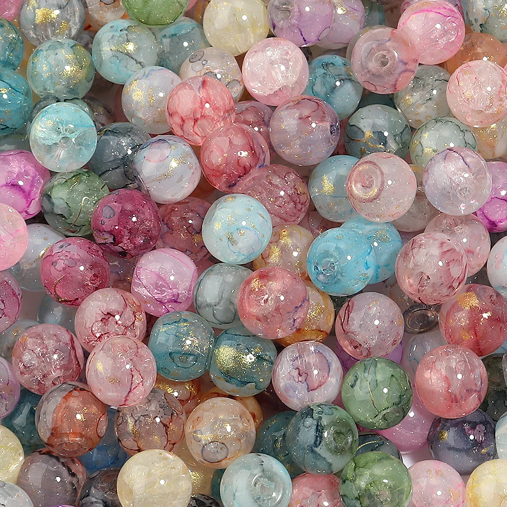 50 Stück/Lot 8mm Rissglas-Blumenperlen, farbige glänzende lose runde Zwischenperlen für DIY-Modearmbänder, Ohrringe, Anhänger, Großhandel – Detail 6