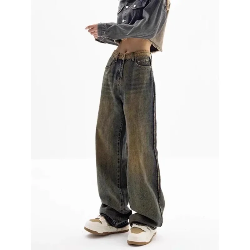 2023 New American Retro High Waisted Jeans Wide Leg Baggy Pants Streetwear Trousers Y2k Fashion 2023 Loose Denim Pants Mom Jeans