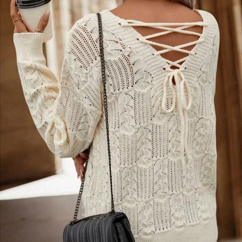 Plus Size Women's Knitted Hollow Out Sweater V Neck Oversized Spring Autumn Thin Sweaters for Women Simple Loose Fashion