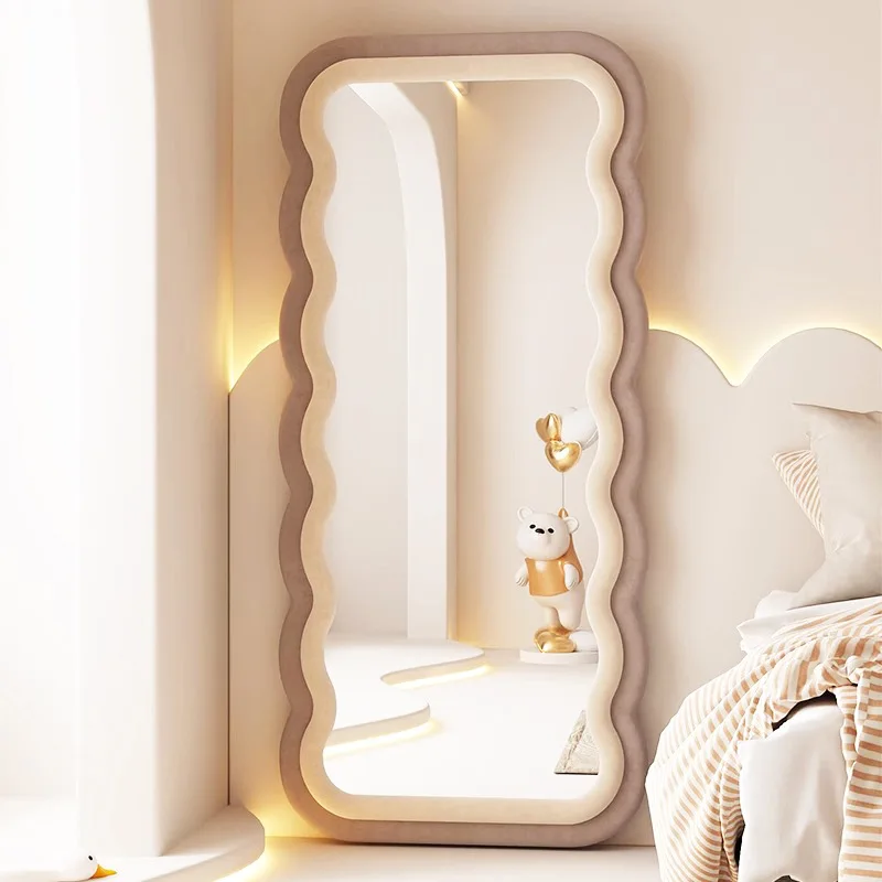 Cream wind wave mirror full body floor household full-length mirror girls bedroom fitting  three-dimensional
