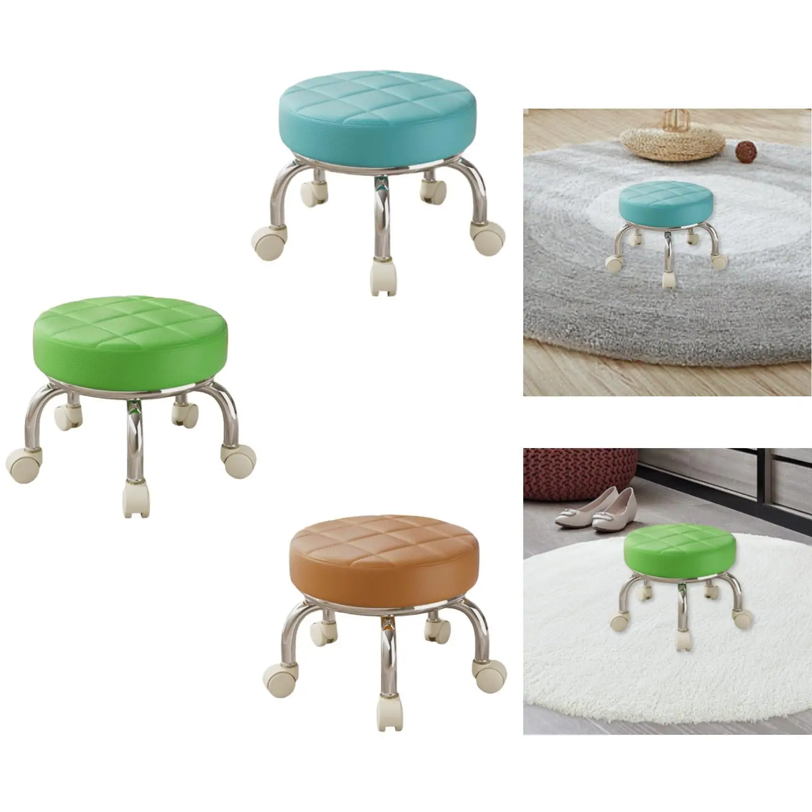 360° Rotating Roller Stool Comfortable Multiuse Low Noise Lazy Housework Stool for Barber Shop Kitchen Salons Home Living Room