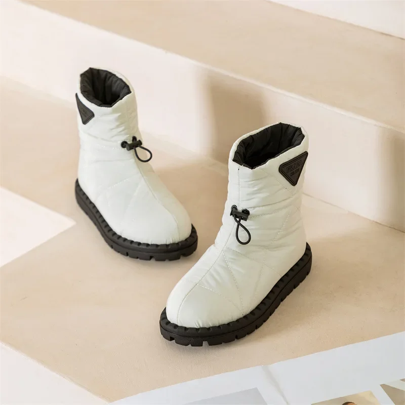 2024 Winter Warm Down Women Snow Boots Flat Platform Waterproof Ankle Boots Casual Slip On Cotton Shoes