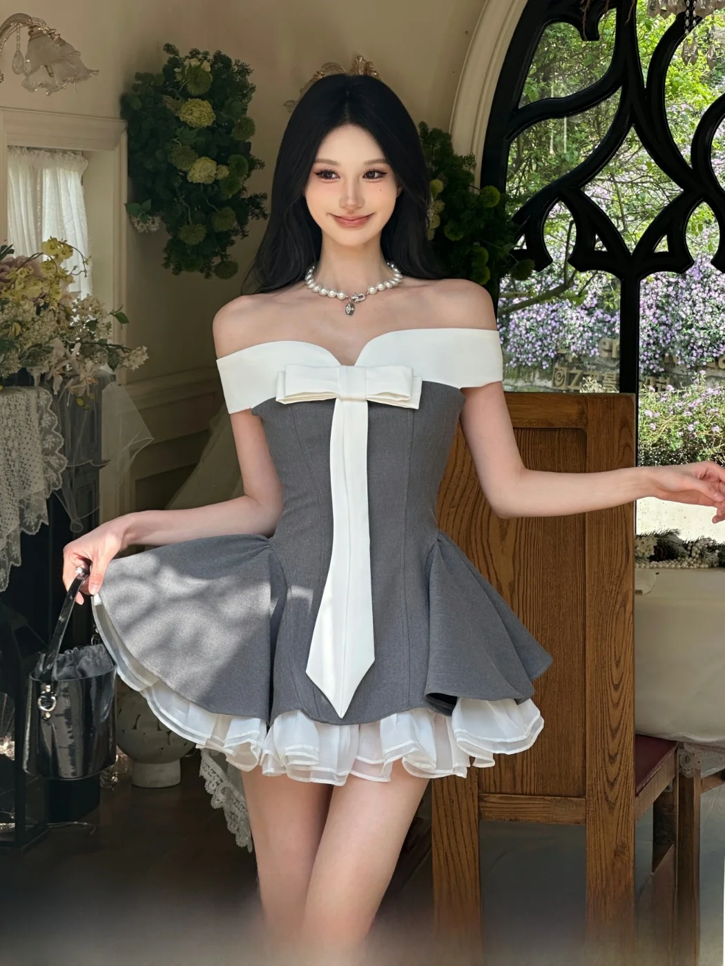 

Серия Moxi ey, цвет галстука-бабочки, топ-юбка с объемным плечом, юбка для подружки невесты, смесь полиэфирного волокна с высокой талией