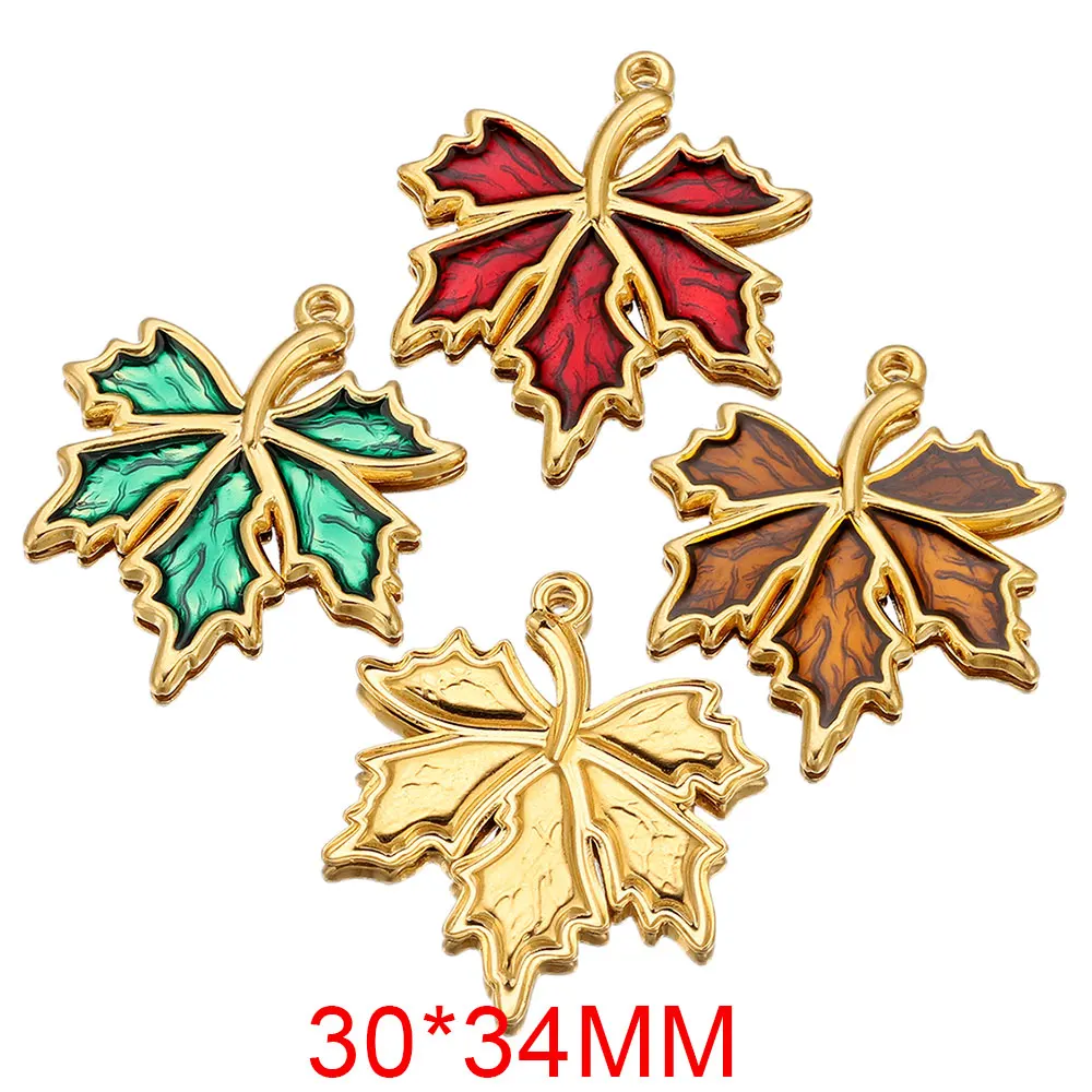 

3PCS Stainless Steel Charms Enamel Leaf Maple Leaf Charm PVD Gold Plated Metal Earring Necklace Bracelet Jewelry Making Craft
