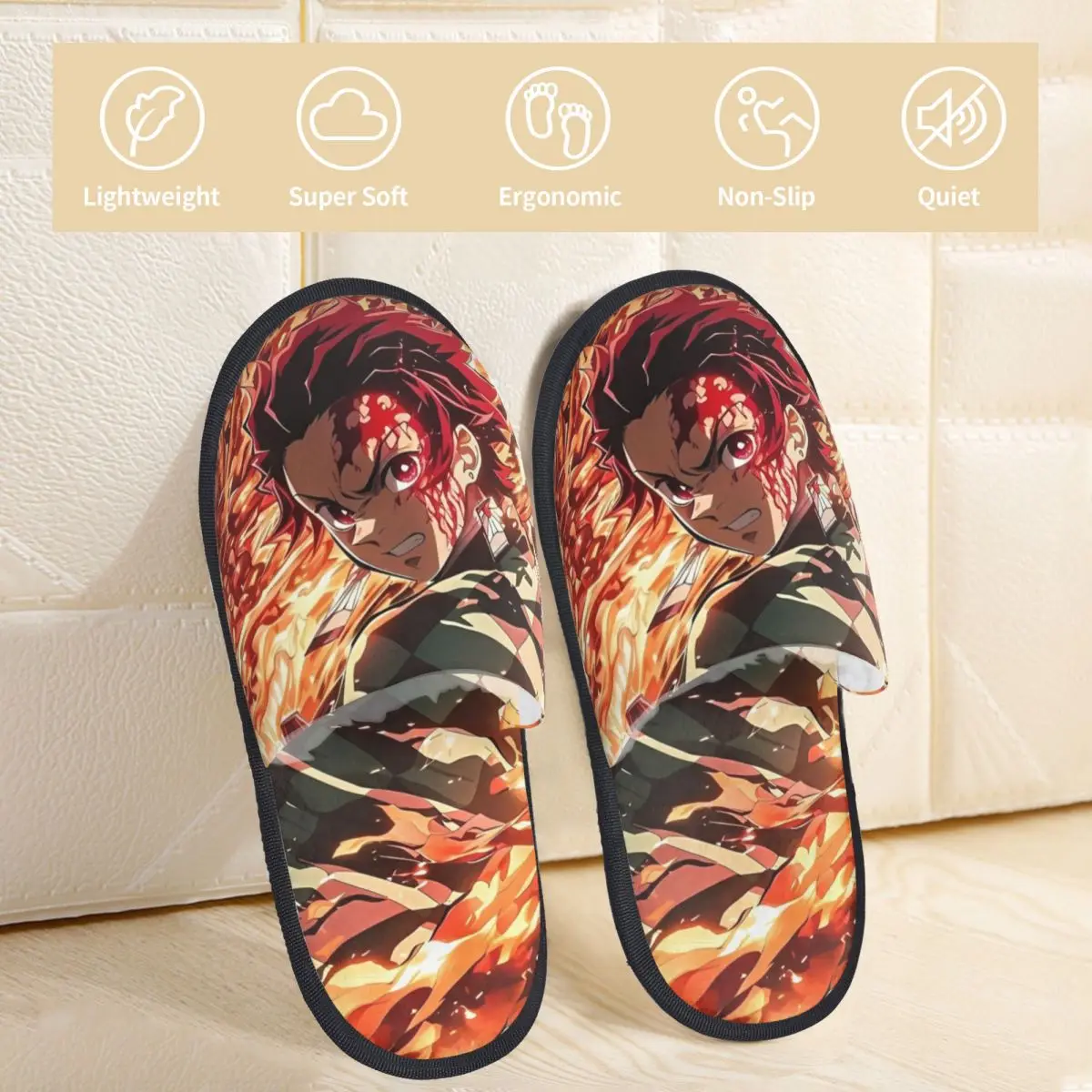 Tanjiro Kamado House Slippers Non-slip Anime Demon Slayer Cozy Household Fur Slippers Slides Living Room