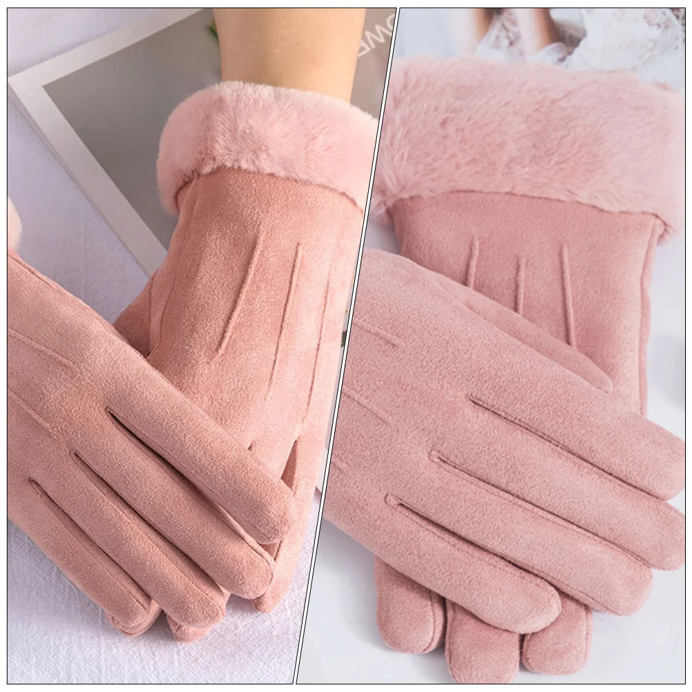 1 Pair Warm Hand Gloves Winter Gloves Suede Fabric For Women Outdoor Skiing Riding Windproof Lightweight Soft Touch