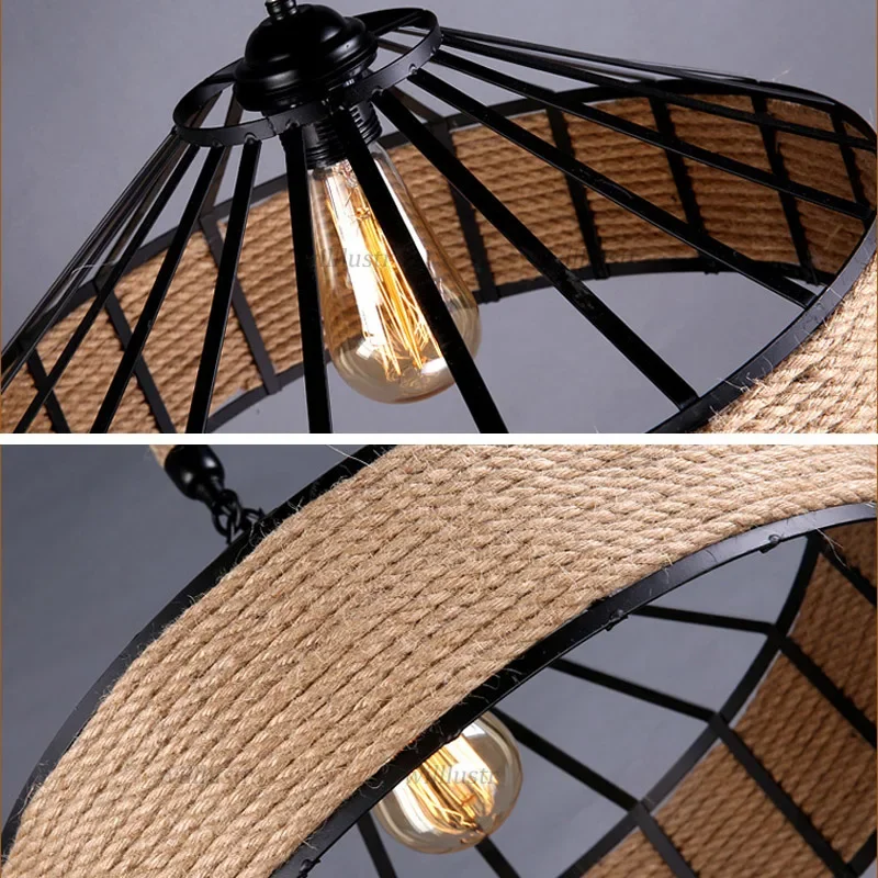 Retro Metal Hemp Rope Diamond Yurt Pendant Lamp for Hotel Bar Living Dining Bedroom - Ceiling Chandelier Suspension Light