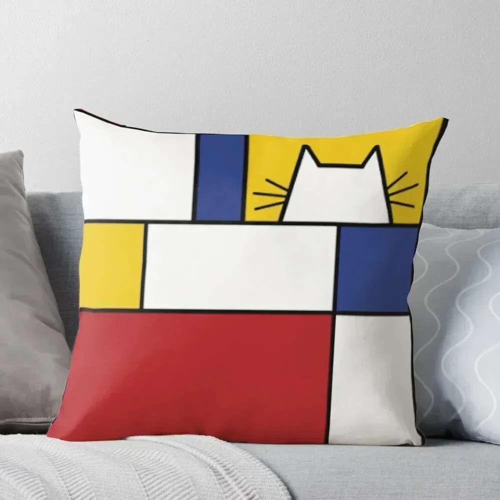 

Piet Mondrian Art Cat Geometric Simple Polychromatic Design Throw Pillow Pillows Aesthetic Sofa Cushions Cover pillow