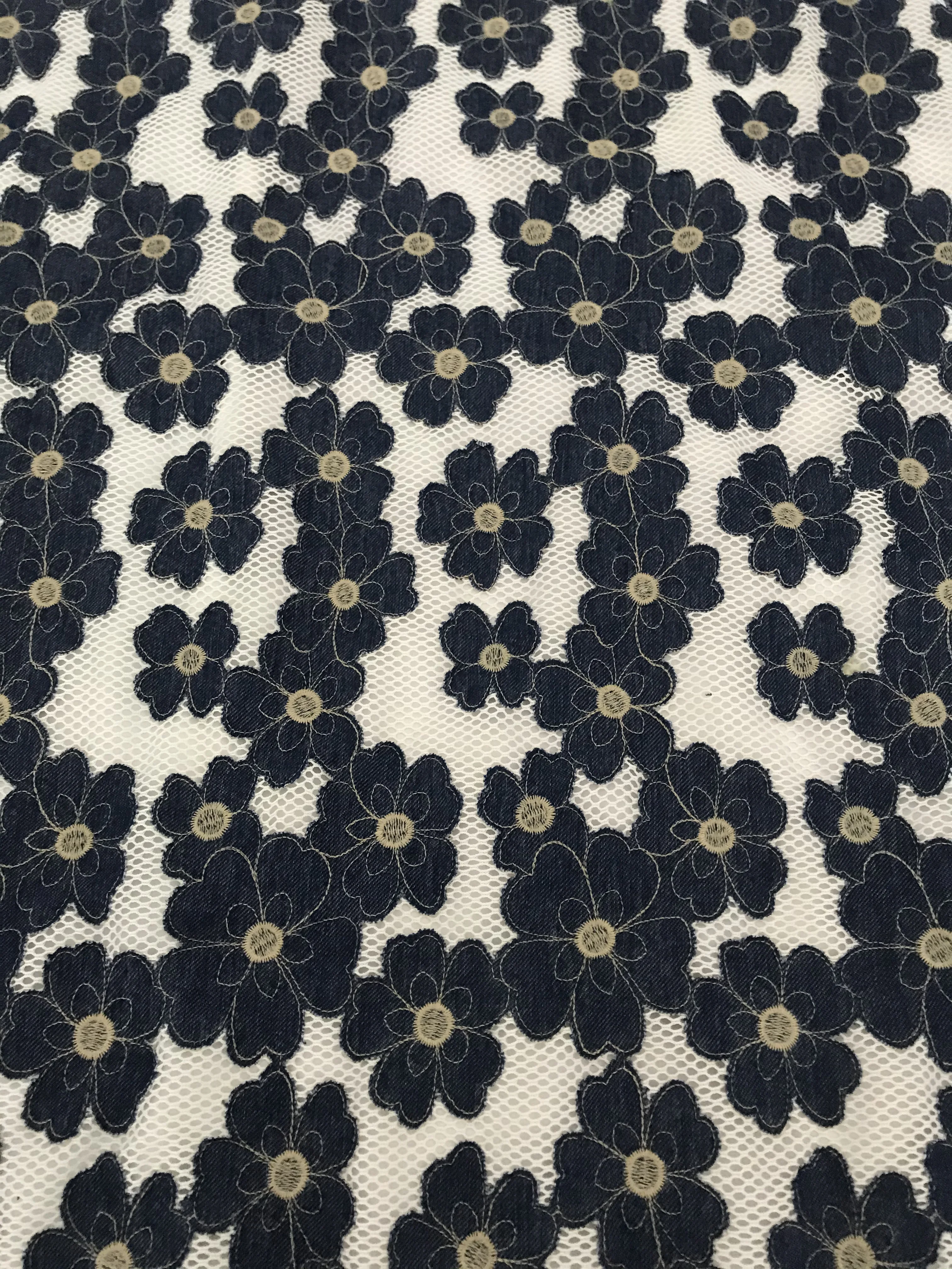 3M Good quality denim embroidered white thick mesh fabric DIY dress fashion fabric decoration X1005