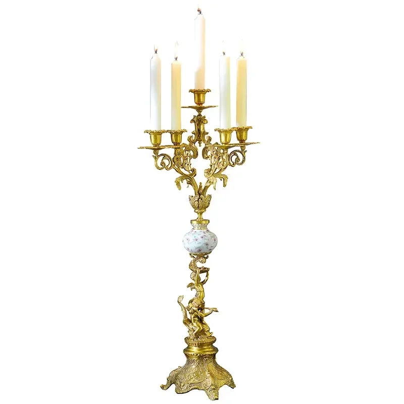 Vintage French Luxury Brass Ceramic Elegant Candlestick Wedding Decor