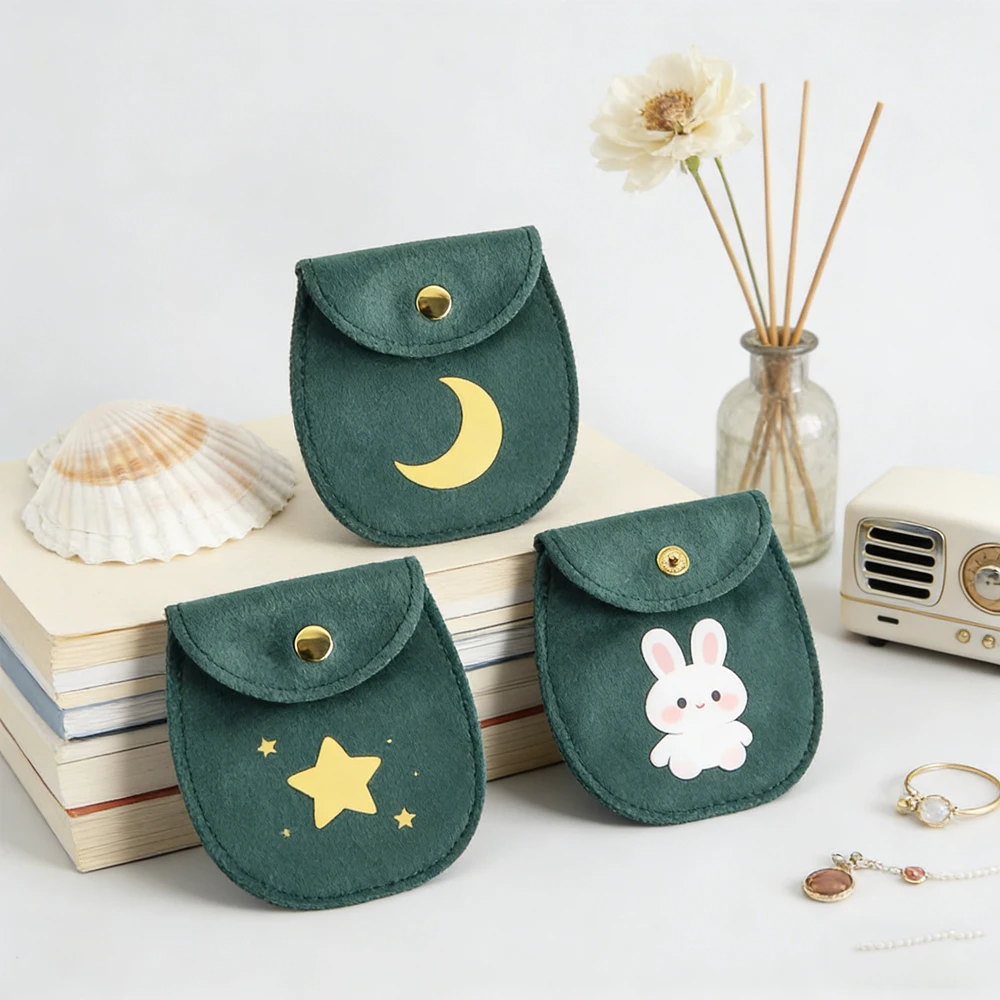 

Custom Logo Oval Flannelette Velvet Jewelry Storage Pouch Gold Button Ring Earrings Necklace Organizer Wholesale Collection Bag