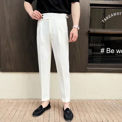 Men's Naples High-waisted Trousers, Casual Trousers Slim Small Foot Cropped Trousers.2024 Solid Color Formal Trousers.29-38