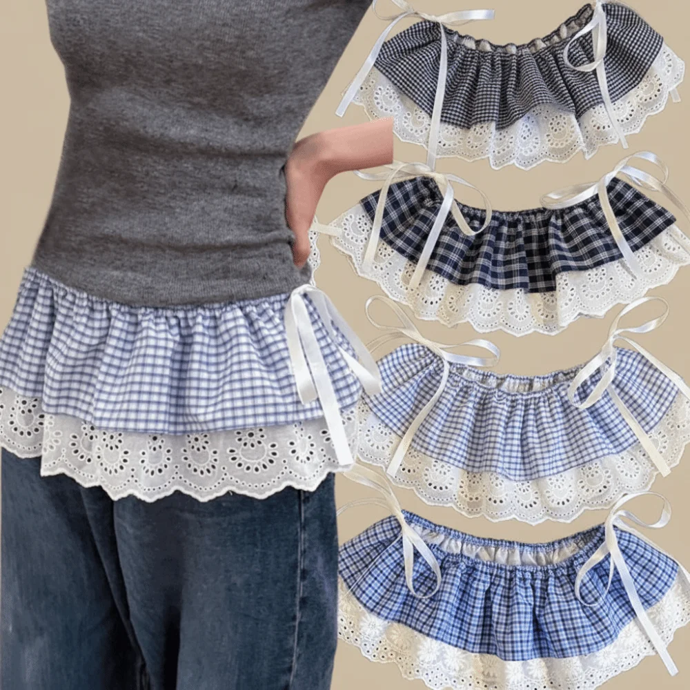 elegant-balletcore-plaid-fart-curtain-white-lace-up-lace-mini-skirts-layered-high-waist-ruffle-short-skirts-jeans-decorative