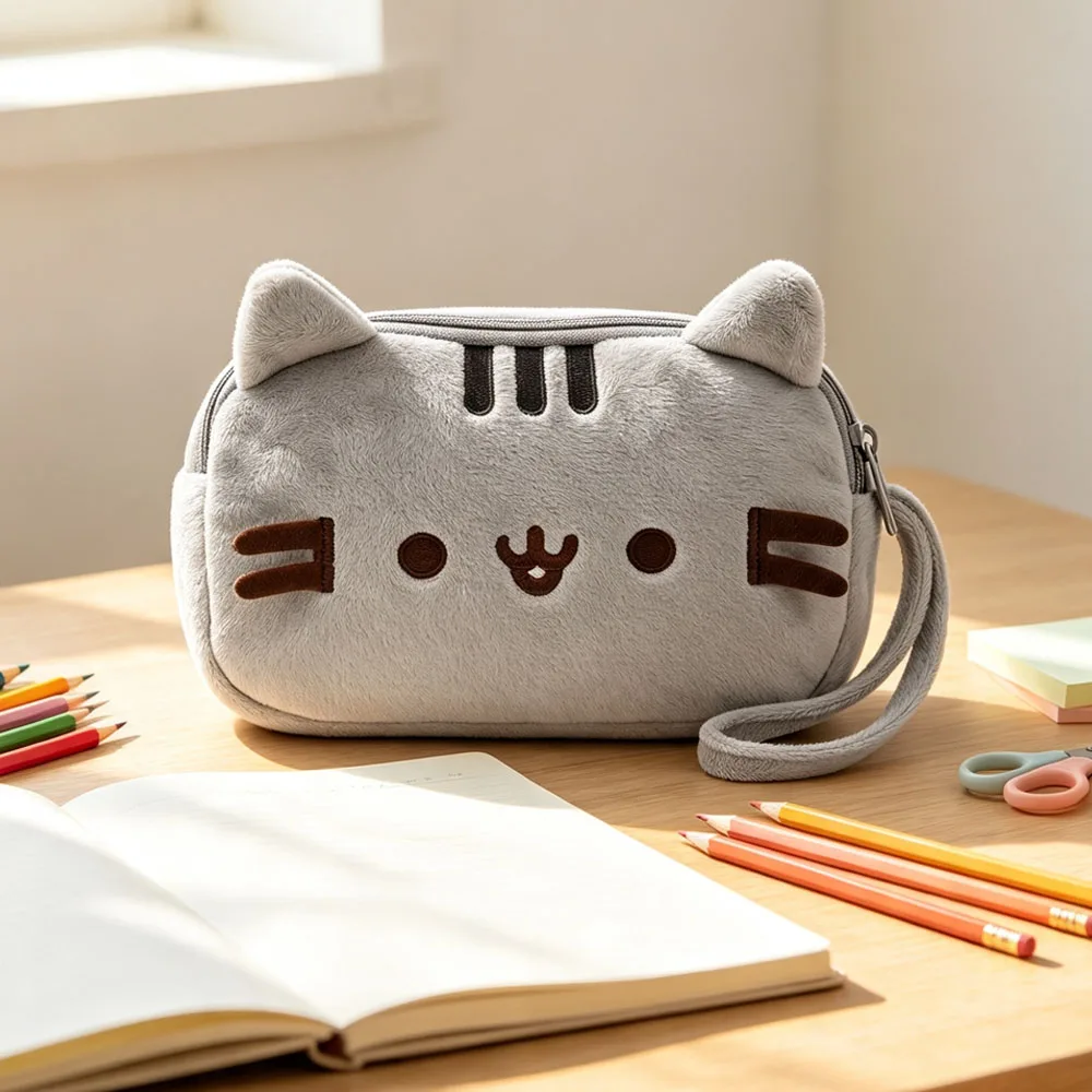 Estojo de Lápis Kawaii Soft Pusheen, Gato Gordinho em Desenho Animado, Bolsa de Material Escolar de Grande Capacidade, Necessaire de Cosméticos, Bolsa de Armazenamento para Viagem, Presentes