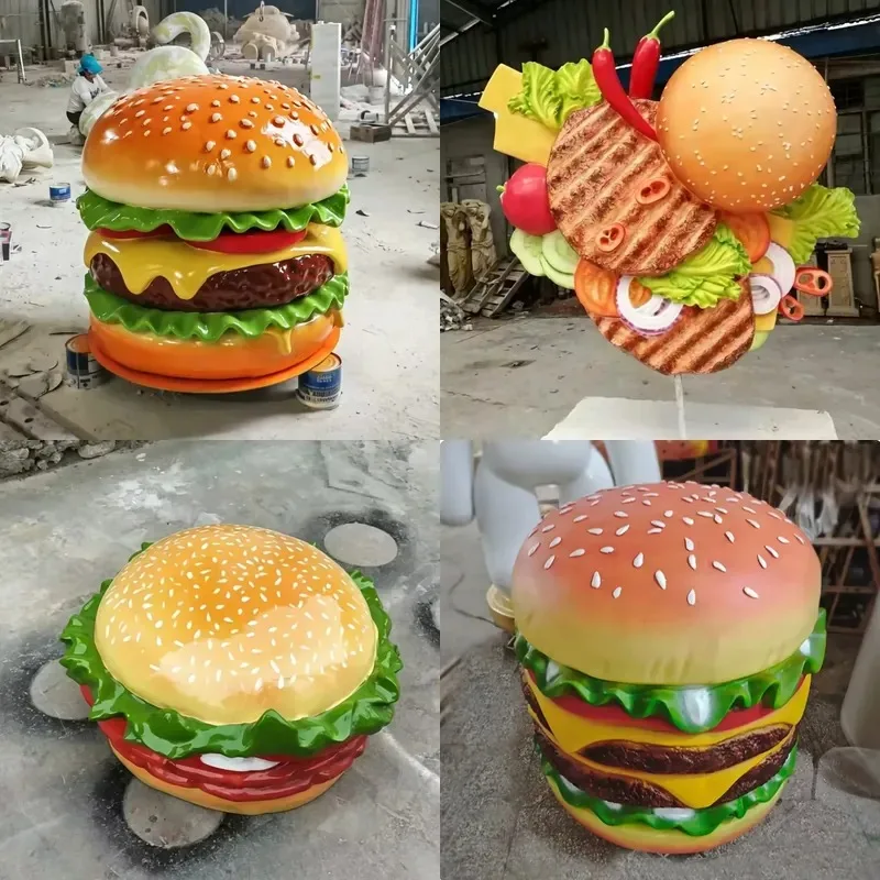 Custom Giant Outdoor Fiberglass Burger Sculpture Realistic Resin 3D Food Model for Restaurant Advertising Decoration